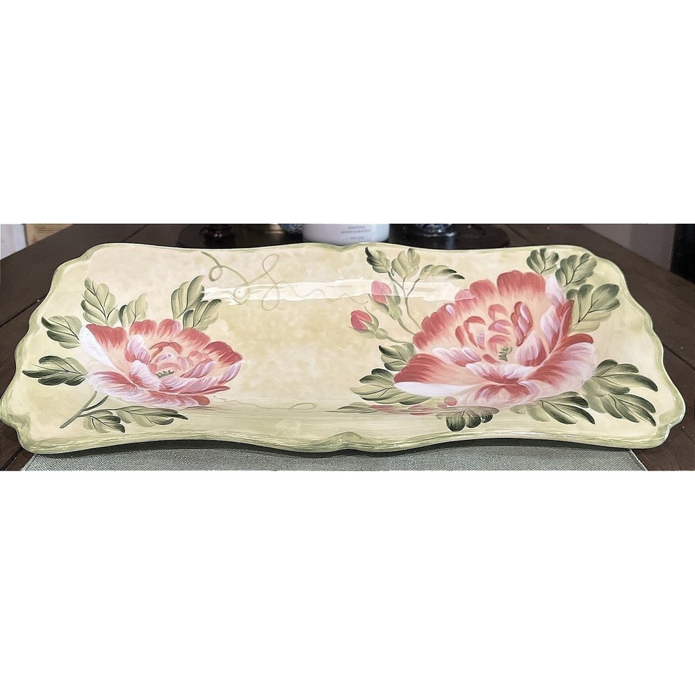 Certified International Pamela Gladding Cottage Rose Serving Platter 19 Inches